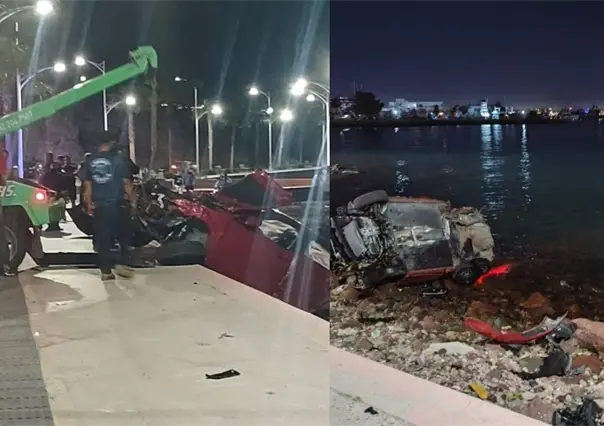 FOTOS | Volcó su auto y cayó al mar en el malecón de La Paz por ir con exceso de velocidad