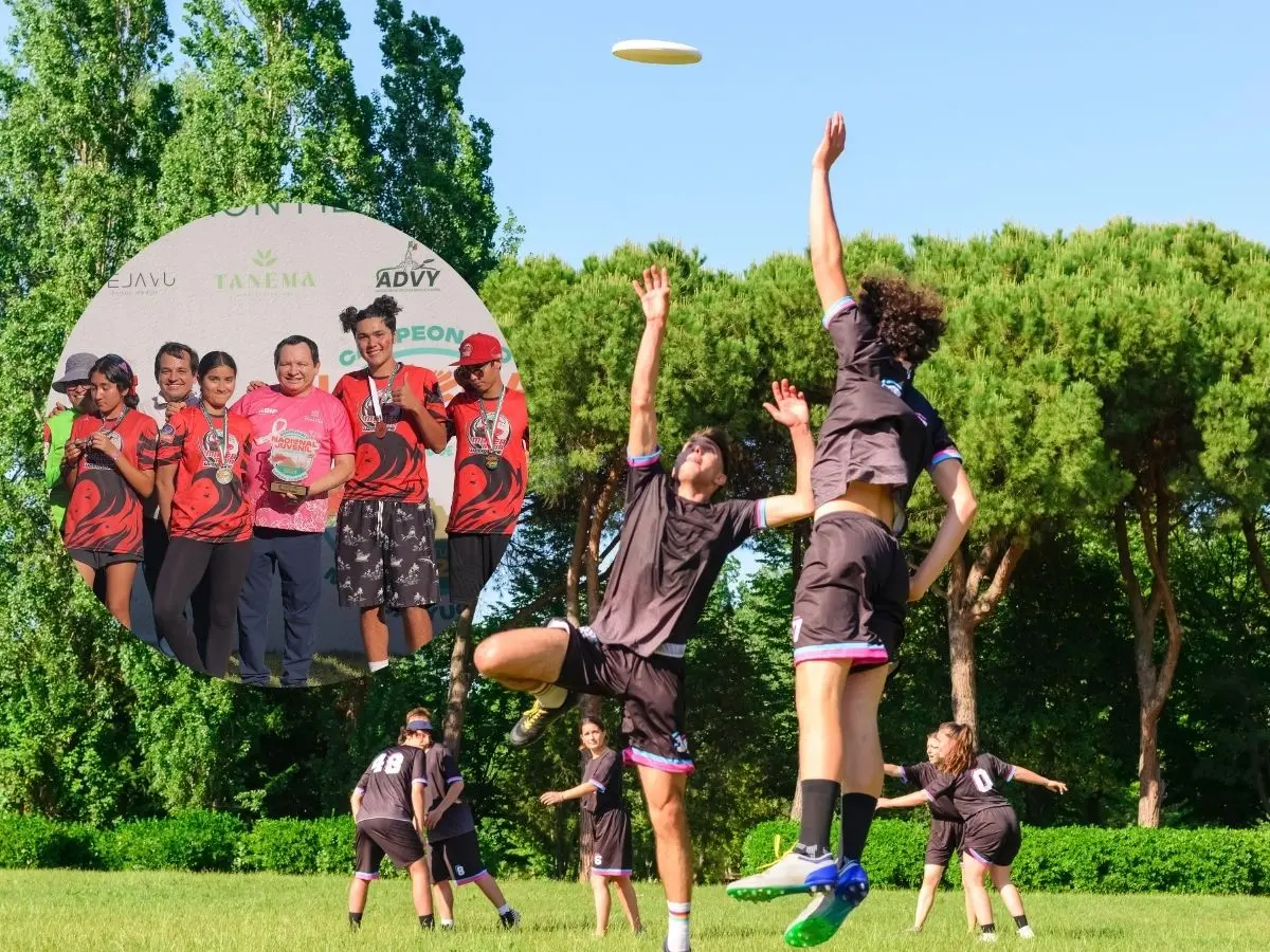 El gobernador Joaquín Díaz Mena participo en la clausura del torneo Ultimate Frisbee y que tuvo el objetivo de armar la selección que participará en el Campeonato Mundial de dicha especialidad que se celebrará en España en 2026.- Fuente Canva y Gobierno del Estado