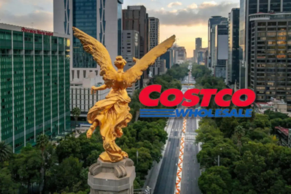 Logotipo de Cotsco al frente del Ángel de la Independencia. Foto: Canva | Fotografía de Víctor Armas | Costco