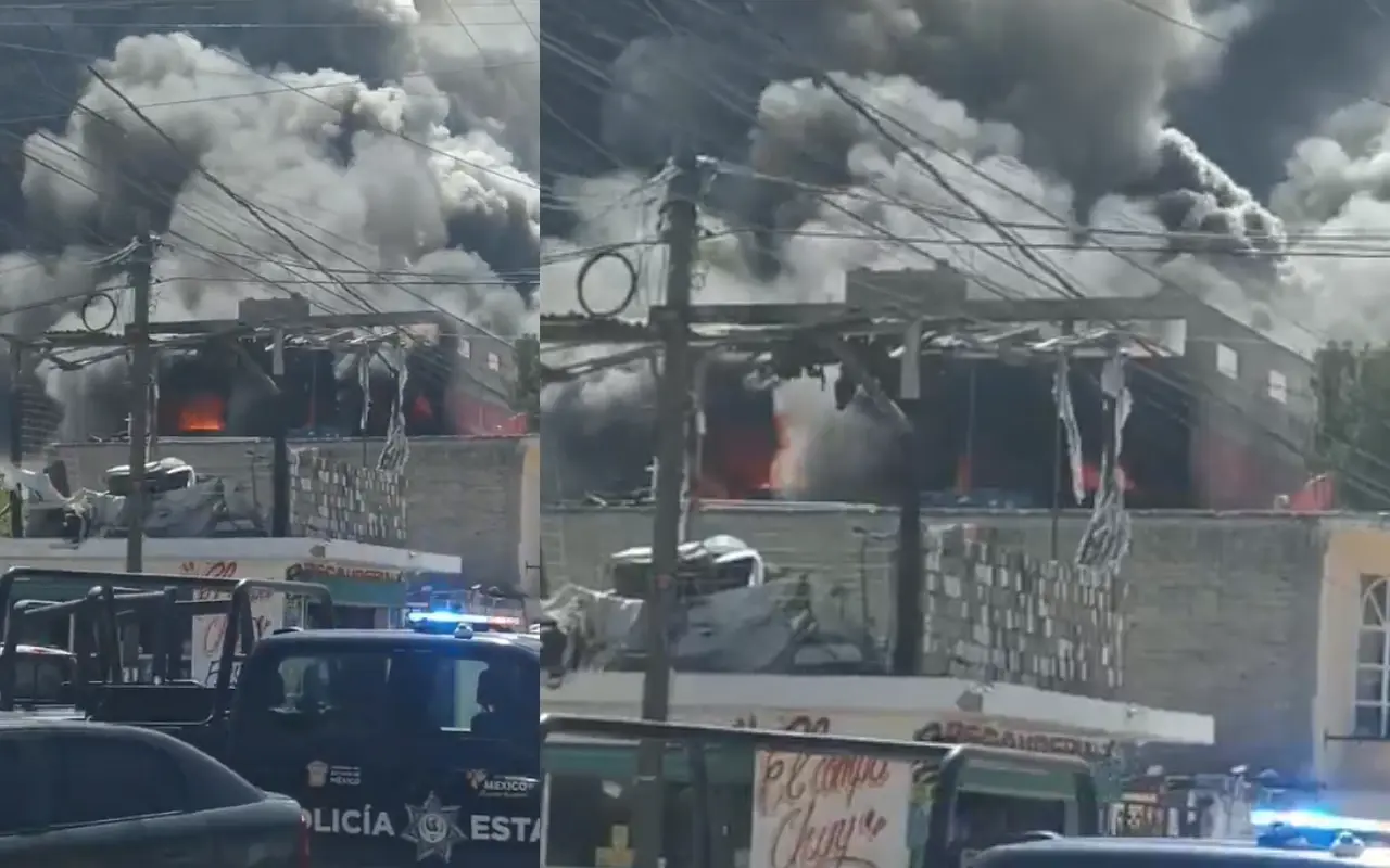 Incendio en Ecatepec, sobre la vía Morelos. Foto: X/ @InfoLibreMx (Canva)