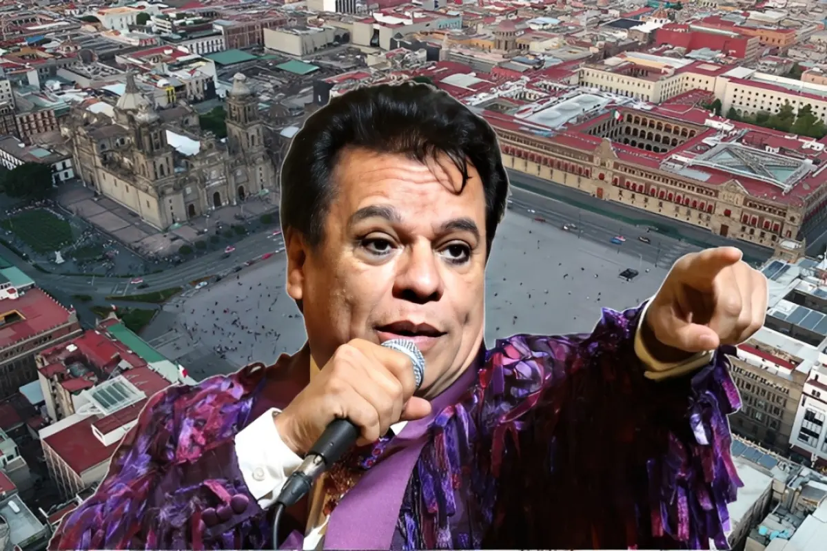 Juan Gabriel frente al Zócalo de CDMX. Foto: RollingStone | ArchDaily | Canva