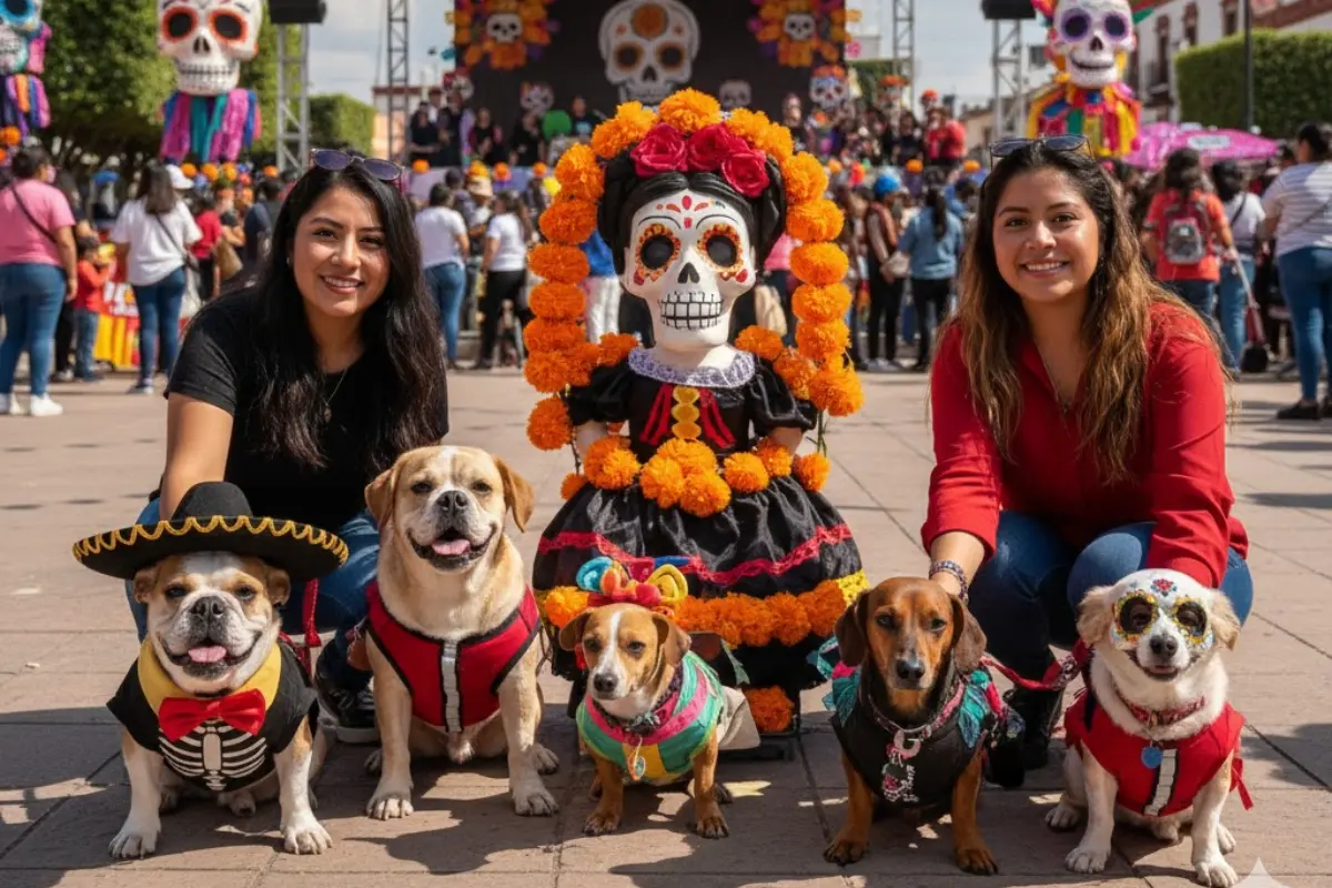Imagen ilustrativa de perritos disfrazados en Tecámac. Foto: Gemini IA