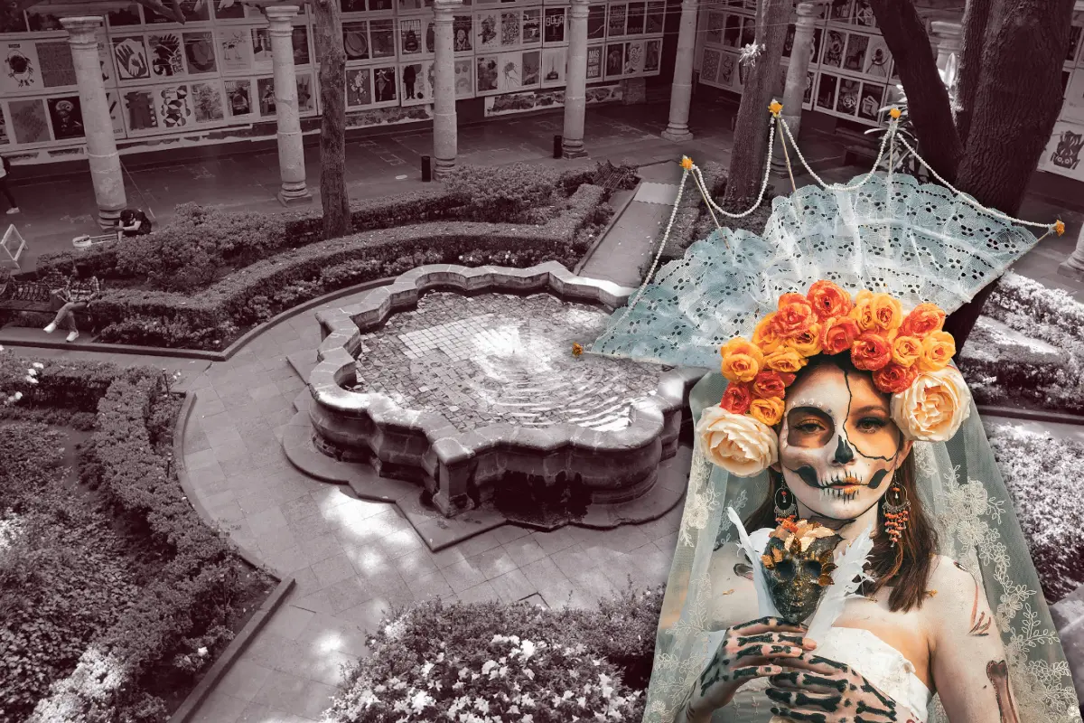De fondo Museo Franz Mayer, catrina. Foto: Maps Mauricio Álvarez | Canva