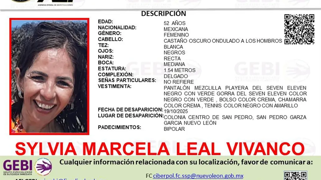 Sylvia Marcela Leal Vivanco desaparece en el centro de San Pedro Garza García