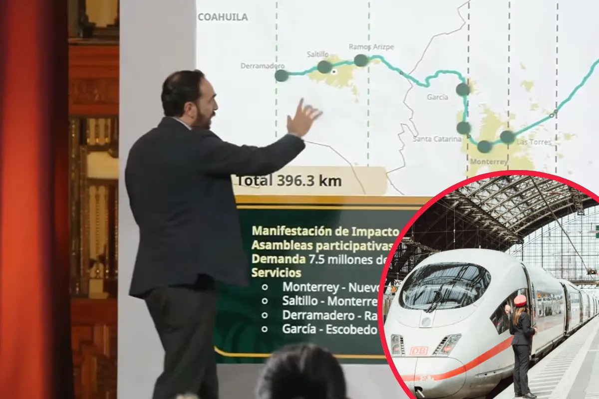 El tramo contará con una velocidad de diseño de entre 160 y 200 km/h, y será ejecutado en coordinación con la Secretaría de Infraestructura, Comunicaciones y Transportes (SICT), el Agrupamiento de Ingenieros Felipe Ángeles y el Gobierno de Coahuila./Foto: Youtube Claudia Sheinbaum Pardo