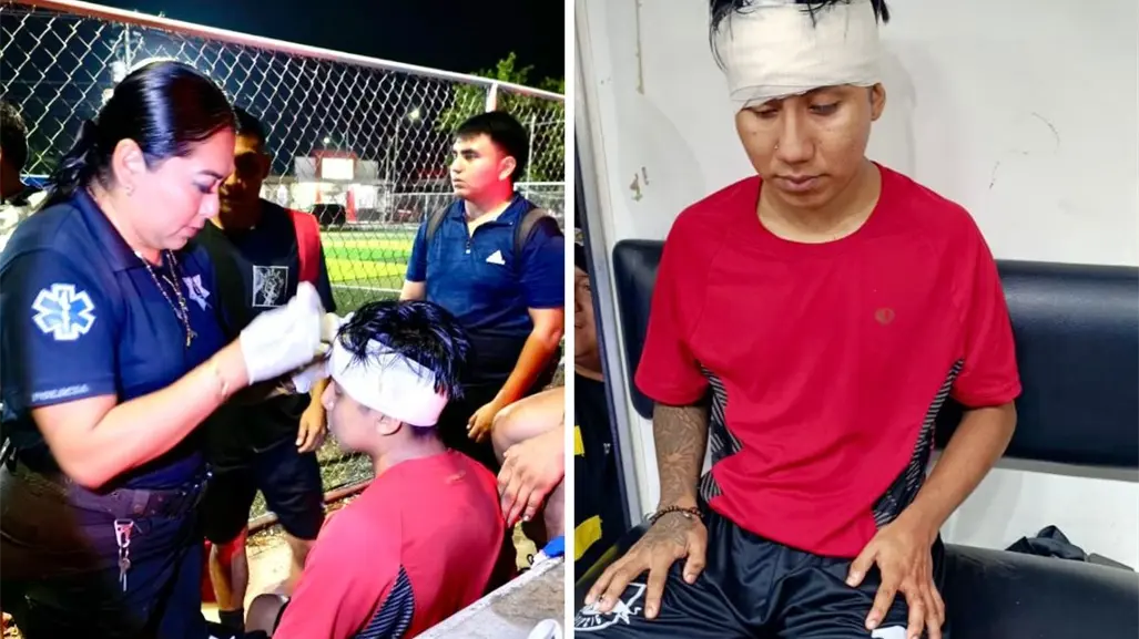 Gran susto en Kanasín por un futbolista que se pegó en un poste metálico: fue atendido a tiempo por paramédicos