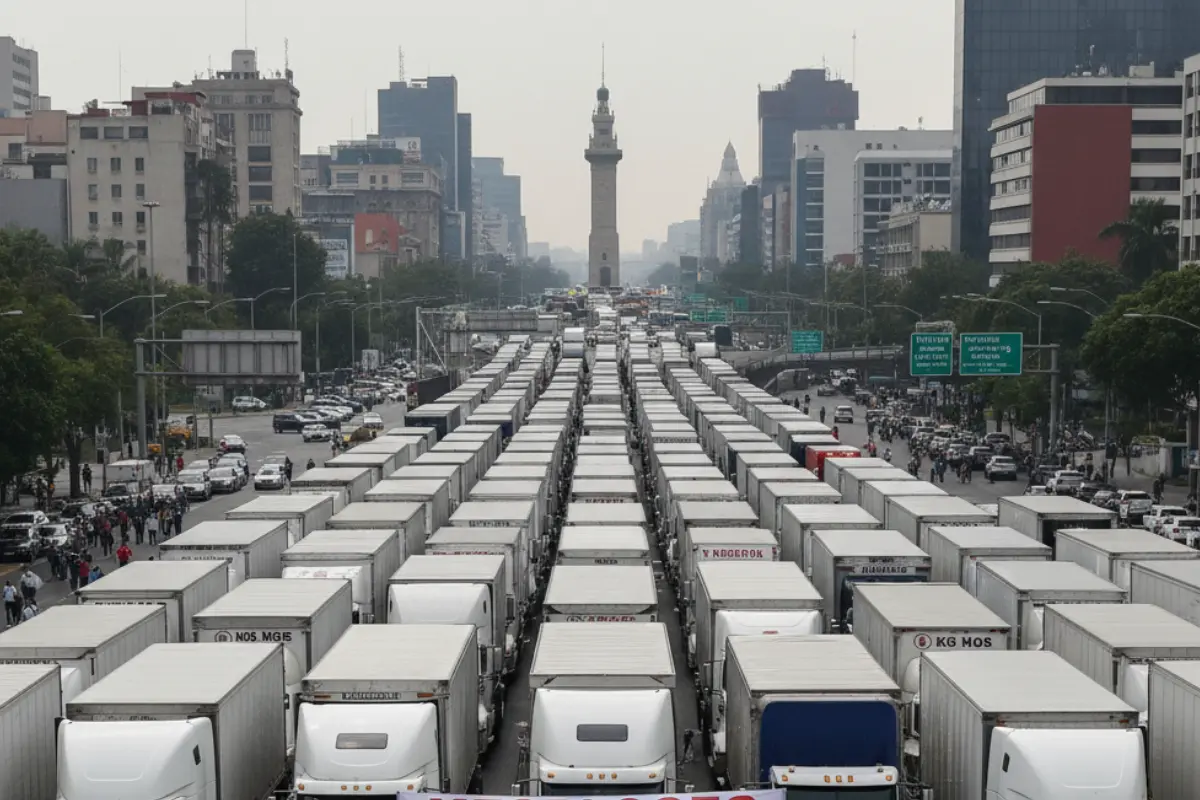 Transportistas en megamarcha en la CDMX. Foto: IA