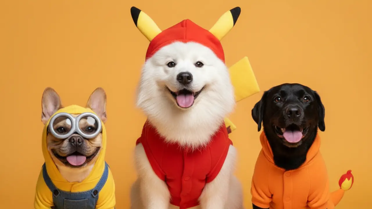 Ideas para disfraces de perros. Perros disfrazados de Minion y Pokémones para concurso de disfraces | Foto: Gemini IA