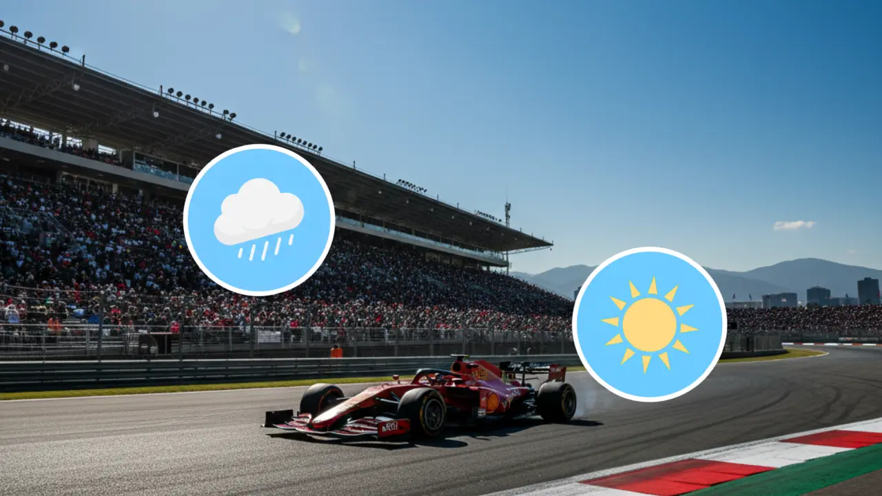 Autódromo Hermanos Rodríguez. Al frente diseños de clima nublado y soleado | Foto: Gemini IA | Canva