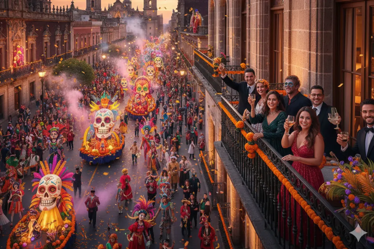 Hotel con mejor vista para el Desfile de Día de Muertos. Foto: IA