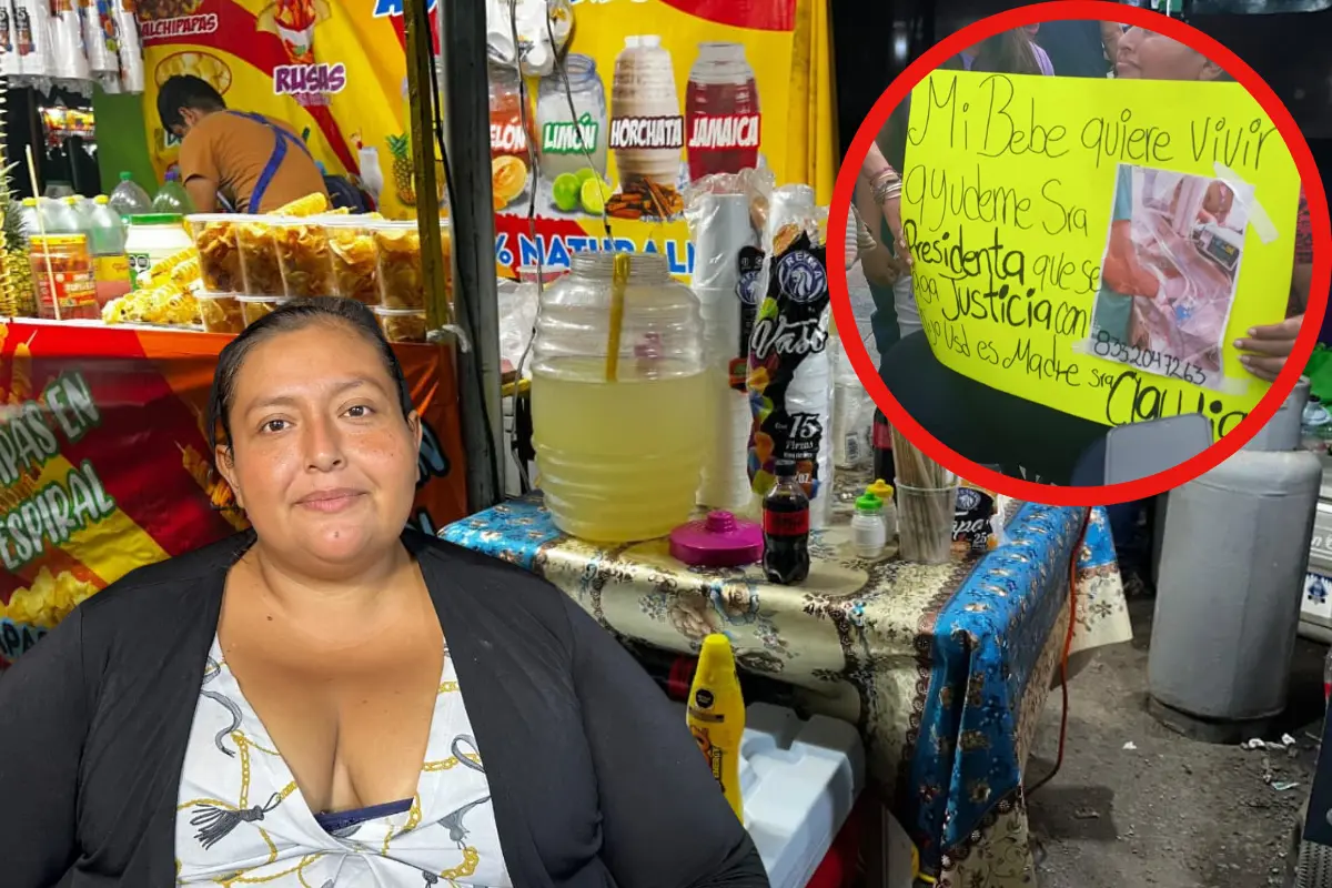 Yessenia Flores, con su puesto de tortas en la Feria Tamaulipas 2023, busca ingresos para su hijo en el hospital; enfrenta negligencia médica.
