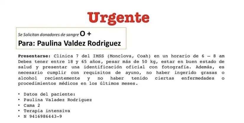 Ficha médica de joven afectada por dengue en Monclova / Foto: Redes Sociales 