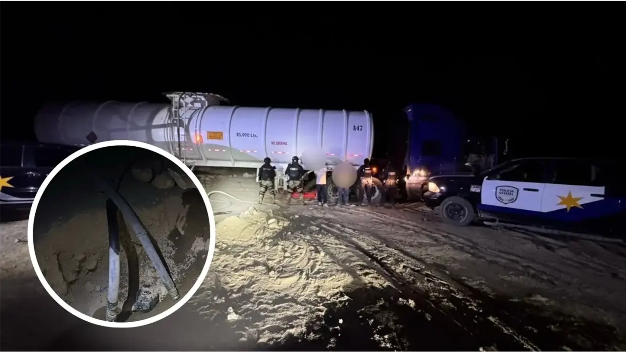 Dos hombres de Tamaulipas fueron detenidos tras ser sorprendidos ordeñando un ducto de Pemex en Coahuila. Foto: Gobierno Coahuila