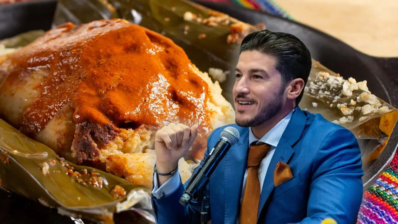El gobernador de Nuevo León, Samuel García y un tamal. Foto: Composición Canva