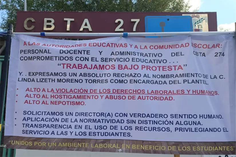 imagen recuadro Presuntos motivos por los que el personal educativo del CBTA 274 trabaja bajo protesta. Foto: Ramón Sánchez