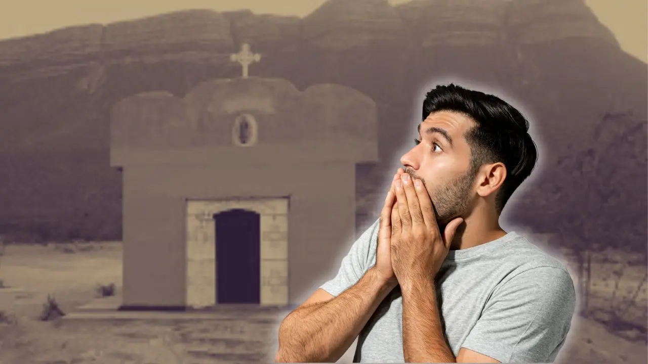 Hombre sorprendido y detrás la tumba de la leyenda Foto: Canva
