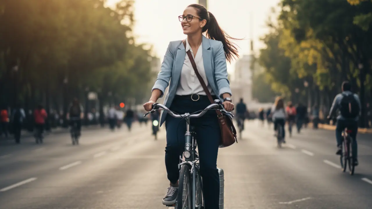 Mujer en bicicleta por Paseo de la Reforma | Foto: Gemini IA