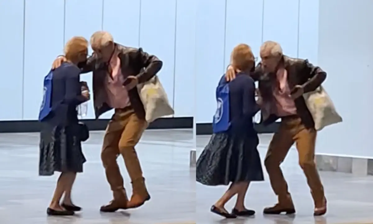 Pareja de abuelitos bailando en Metro CDMX.   Foto: captura TikTok (@maricela.tascon.f) | Canva