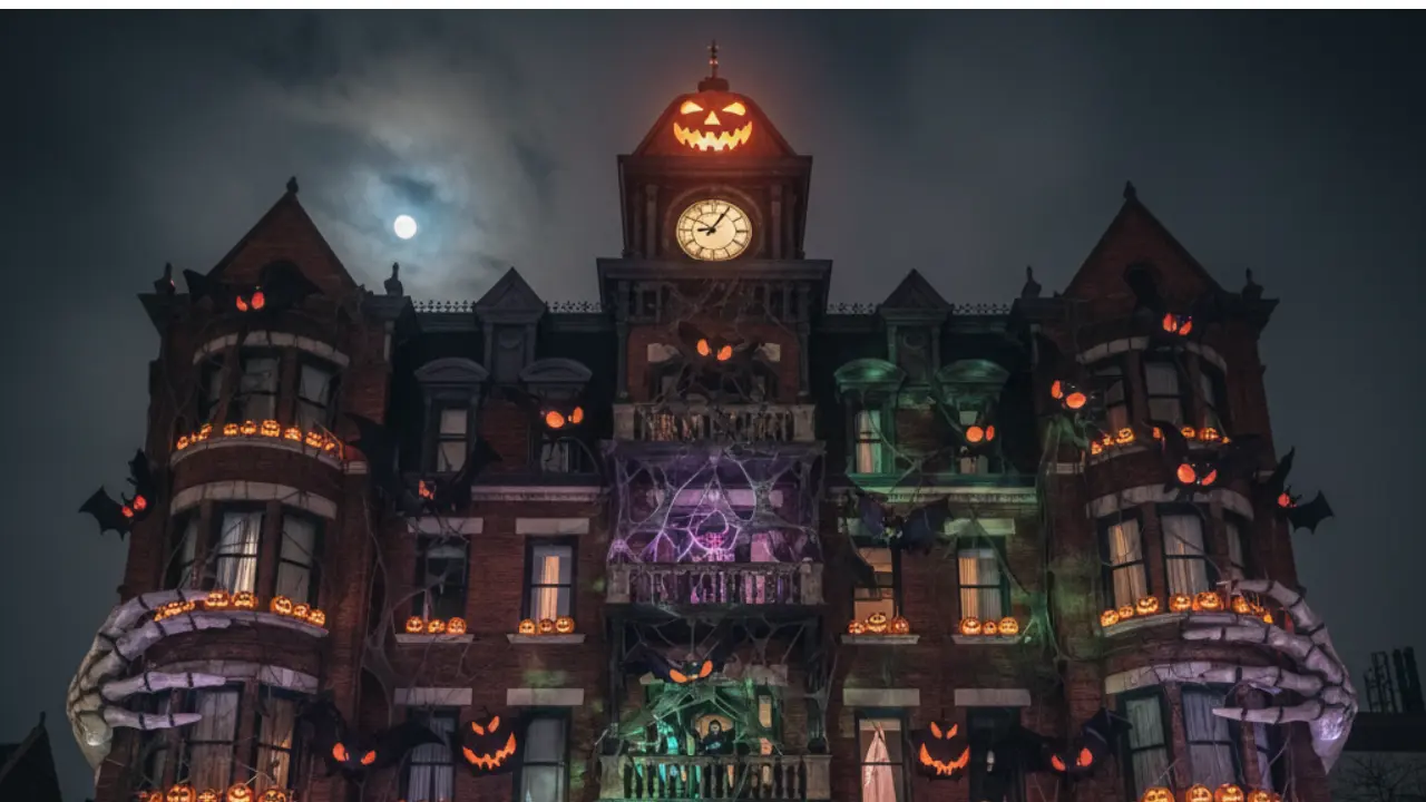 Edificio caracterizado por la festividad Halloween | Foto: Gemini IA