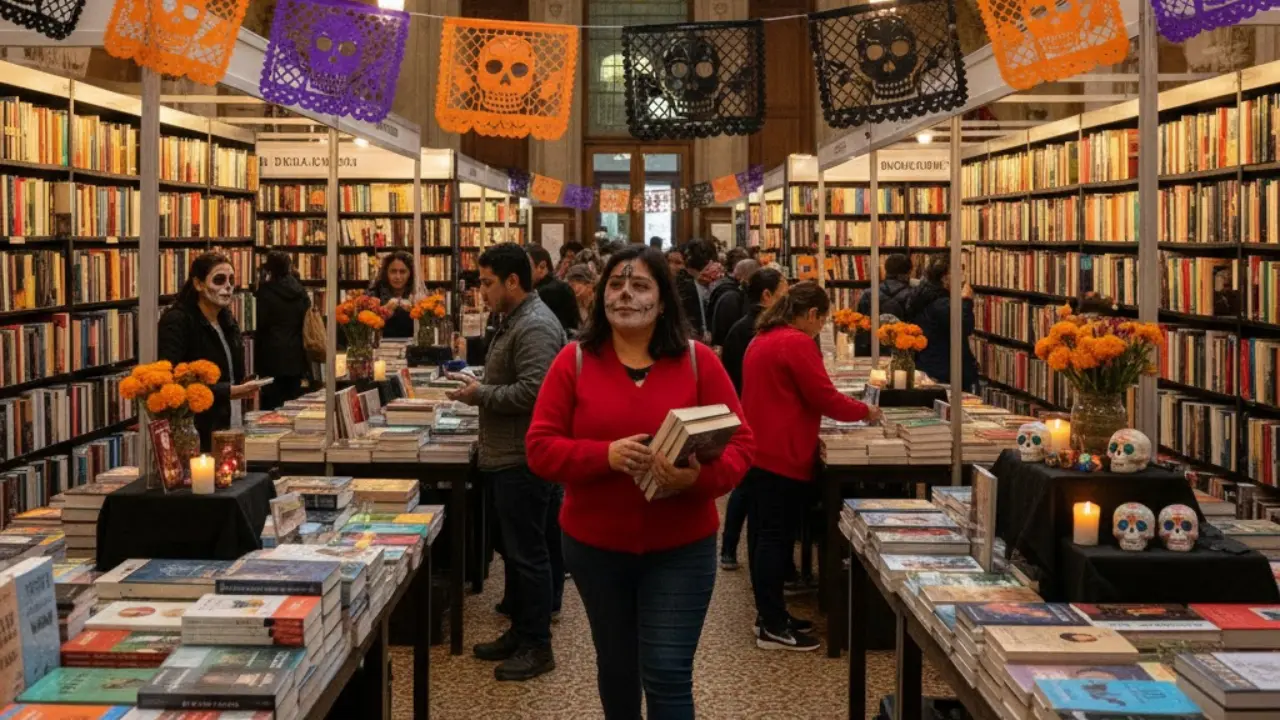 Ilustración de personas en Feria del Libro en Remate de la CDMX. Foto: Gemini IA