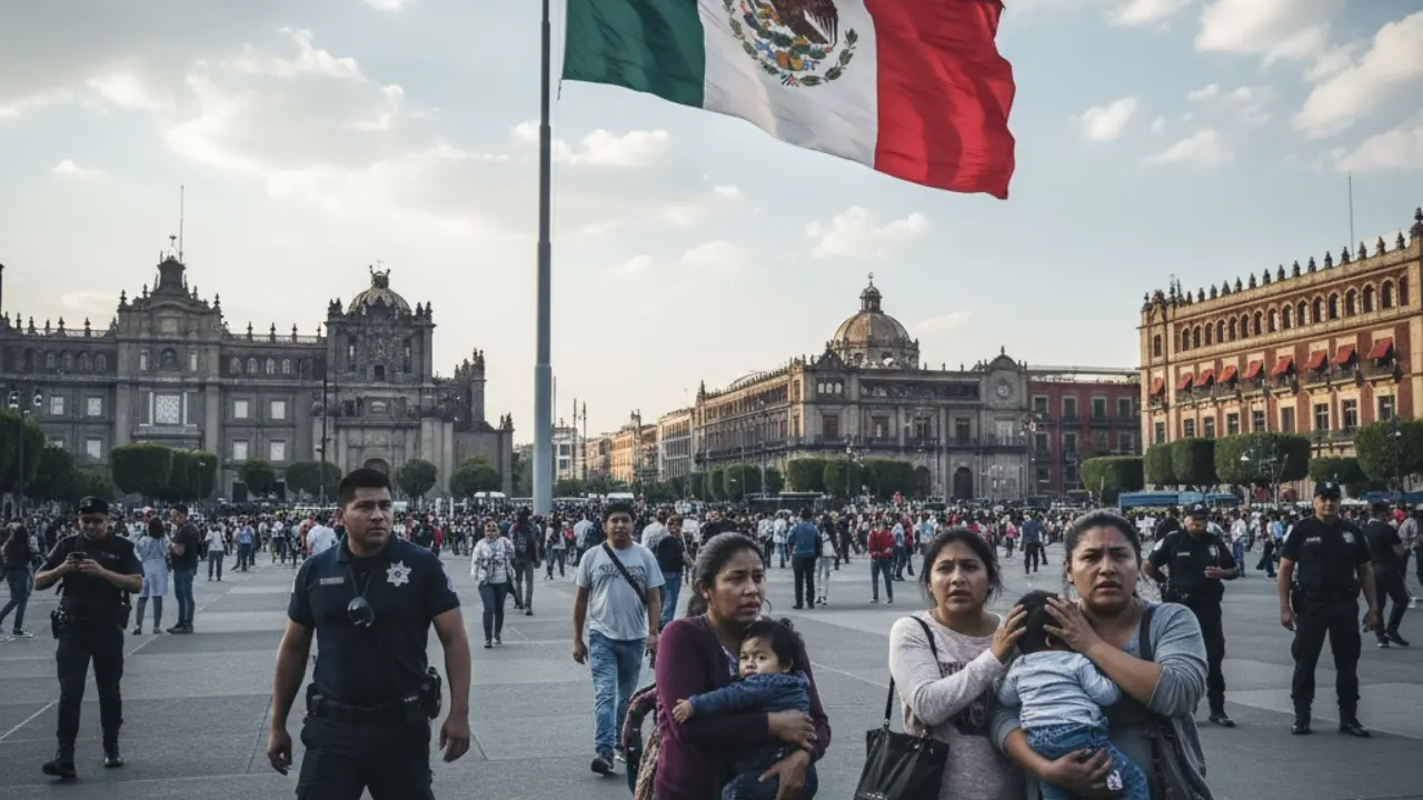 Zócalo capitalino, al frente una familia | Foto: Gemini IA