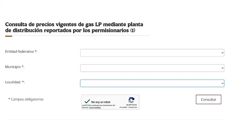 imagen recuadro Screenshot de página del precio del Gas LP por entidad | Comisión Reguladora de Energía