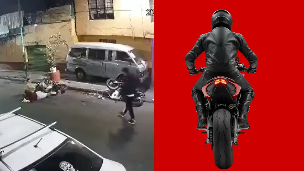 Captura de pantalla de video del accidente difundido por: HalconOnce | Motociclista | Gemini IA | Canva