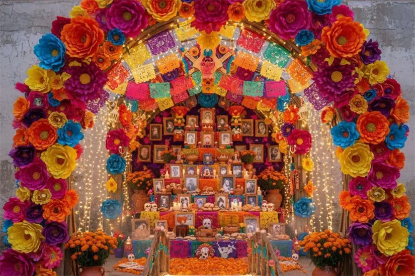 imagen recuadro La mayoría de los municipios en Tamaulipas realizan sus altares | Foto: Arte con flores de papel