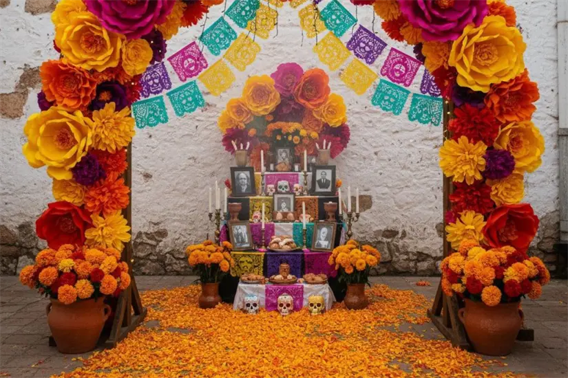 imagen recuadro Velas, comidas, flores son parte de los altares de muertos en Tamaulipas | Foto: artes con flores de papel