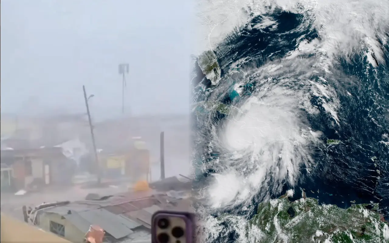 Viviendas de Jamaica siendo golpeadas por los vientos y visión satelital del Mar Caribe y Melissa. Foto: National Oceanic and Atmospheric Administration / Captura de pantalla: X (@krassenstei)