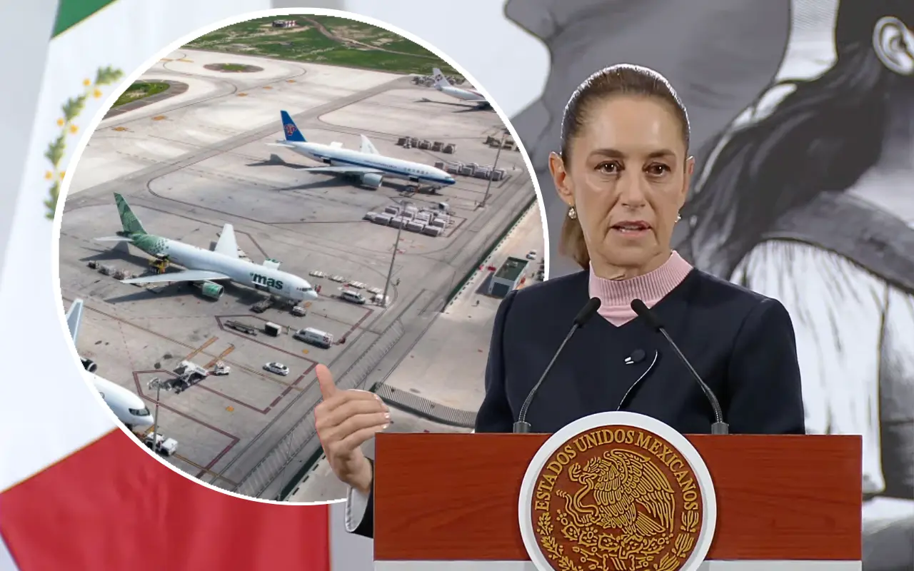 Claudia Sheinbaum y pista del AIFA. Foto: Instagram (@aifa_aeropuerto) / Captura de pantalla: YouTube (Claudia Sheinbaum)