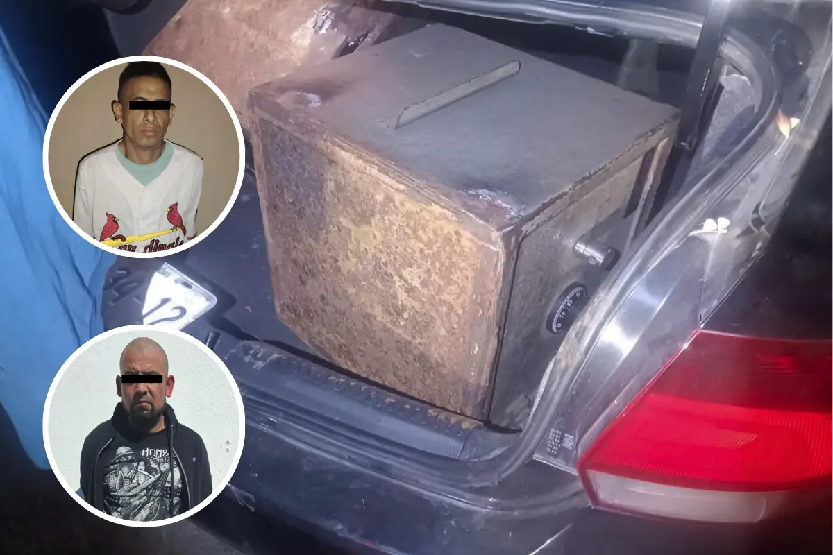 Dos hombres fueron detenidos en Apodaca durante una persecución por la posesión de cajas fuertes robadas. Foto: Seguridad Pública de Apodaca