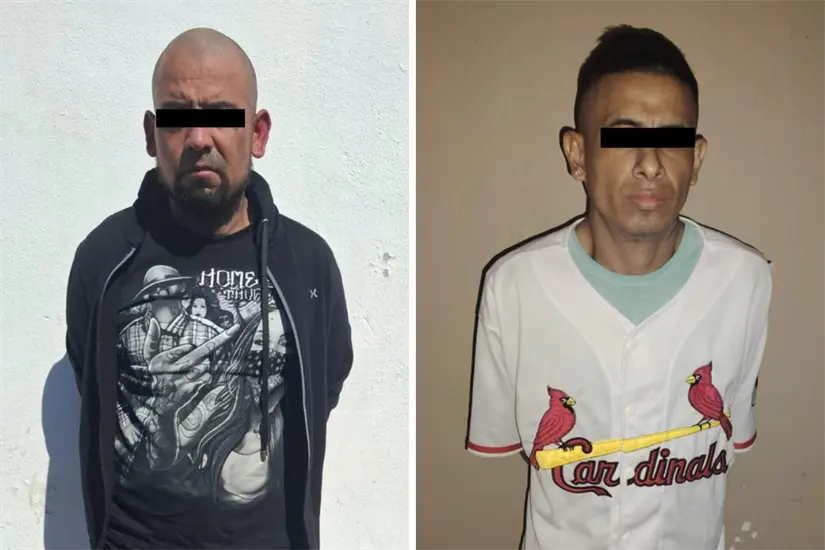 imagen recuadro La captura de Daniel Yovani N. (izq.) y Edgar Eduardo N., en Apodaca, se produjo tras una persecución y el hallazgo de cajas fuertes robadas. Foto: Seguridad Pública de Apodaca