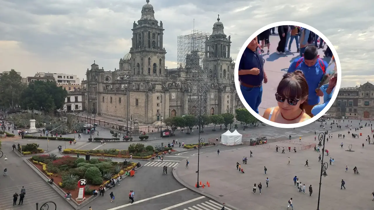 De fondo Zócalo capitalino, mujer que fue acosada. Foto: Maps Arsen | Captura de pantalla