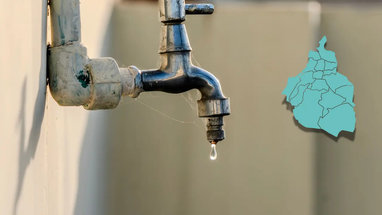 De fondo grifo con agua, mapa de la CDMX. Foto: Canva