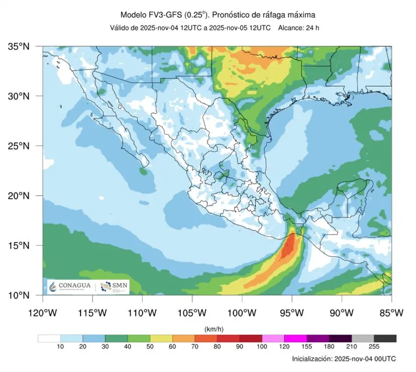 FOTO: CONAGUA |Comisión Nacional del Agua.Mapa de analisis de superficie y pronostico de viento y oleaje. 