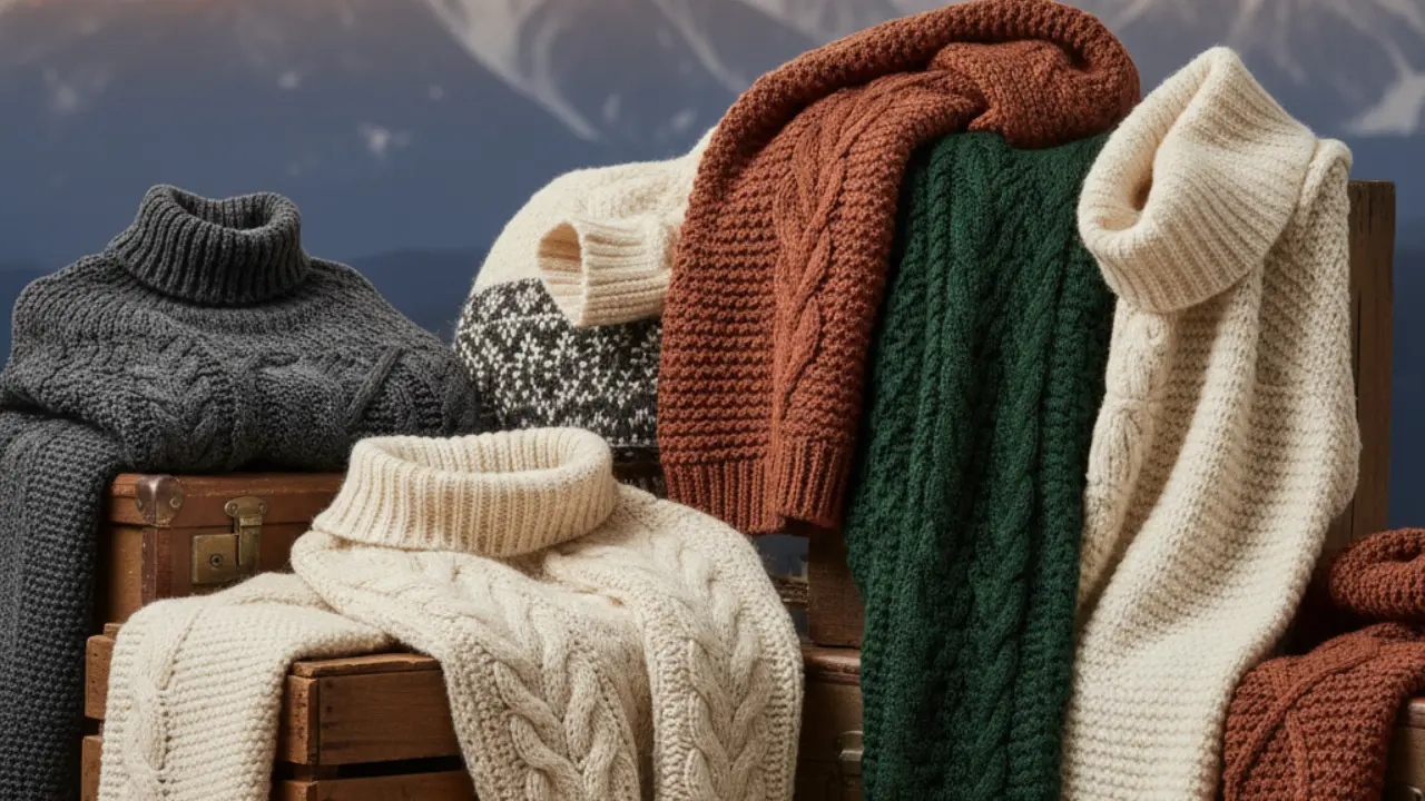 Suéteres con montaña de fondo | Foto: Gemini IA
