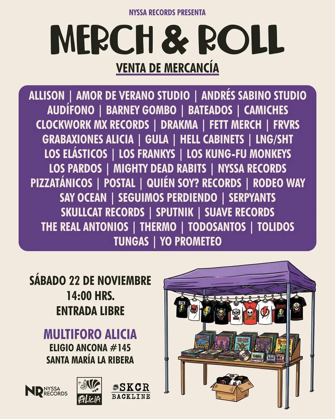 imagen recuadro Evento de Merch & Roll. Foto: IG @nyssarecords