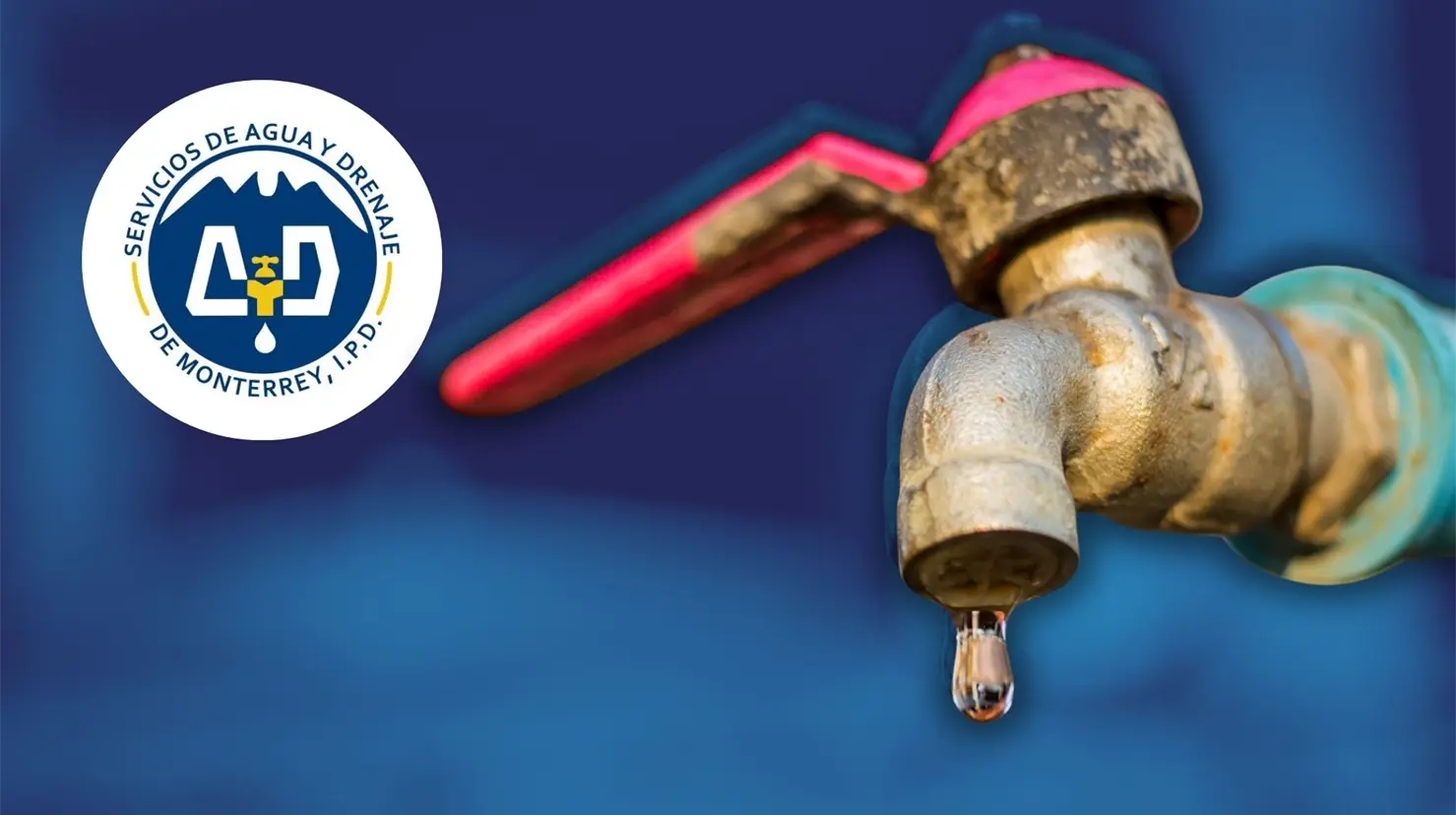 Llave con una gota de agua y el logo de Agua y Drenaje de Monterrey Foto: Canva