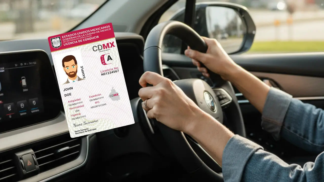 Sample de licencia de conducir. Manos de una mujer conduciendo | Gemini IA | Canva