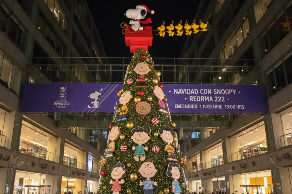 Peanuts encenderá árbol en la CDMX. Foto: IA