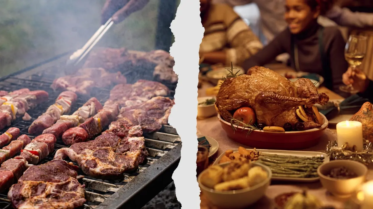 Carne asada y pavo en mesa. Foto: Canva