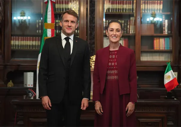 Claudia Sheinbaum recibe a Emmanuel Macron, presidente de Francia, en Palacio Nacional