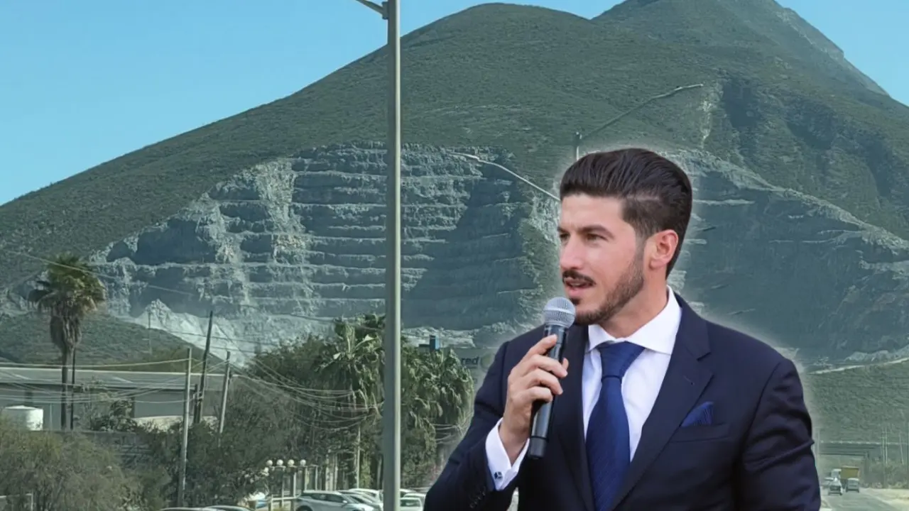El gobernador de Nuevo León, Samuel García y un cerro. Foto: Composición Canva