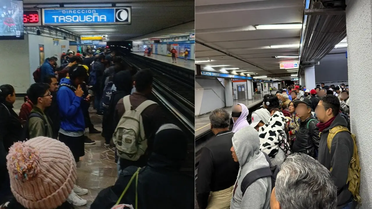Personas en estaciones de la Línea 2. Foto: X (@dg8822912) | X (@B_Cherry666) | Canva