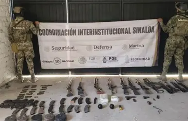 Fuerzas de seguridad, resguardan arsenal y explosivos en Escuinapa, Sinaloa