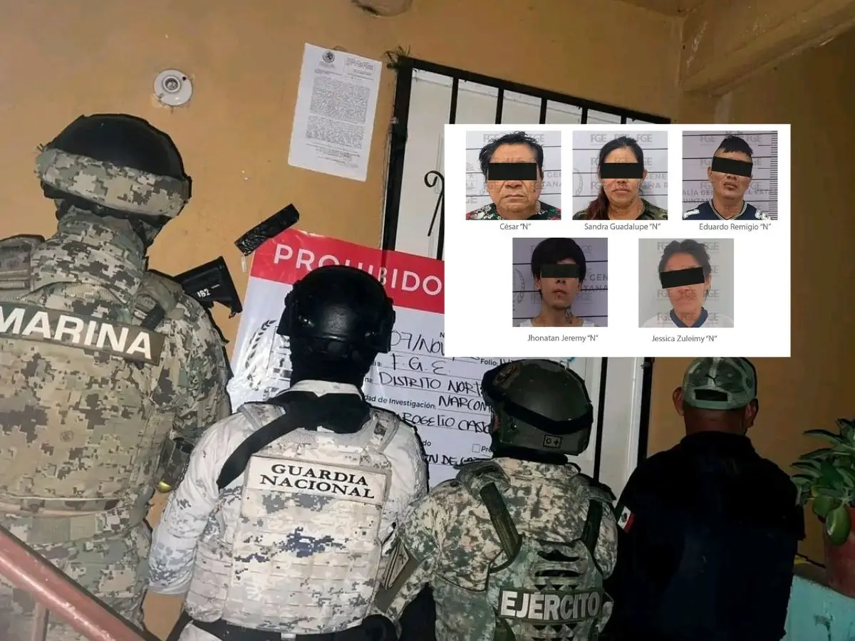 Varios cateos que se realizaron en distintos puntos de Quintana Roo dieron como resultado la detención de 5 personas, así como el aseguramiento de varias sustancias ilícitas.- Fuente FGE Quintana Roo