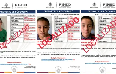 Localizan a 3 niños desaparecidos en Durango este fin de semana
