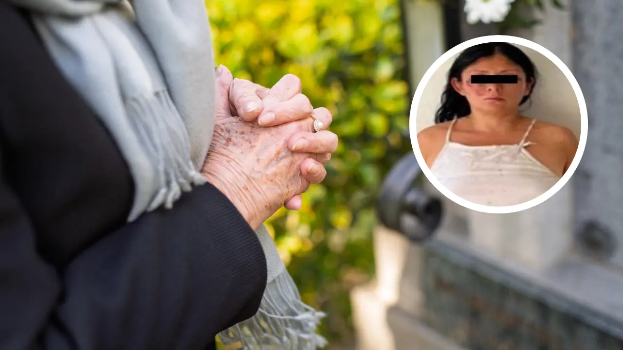 De fondo adulta mayor, mujer detenida en Iztapalapa. Foto: Canva | X @c4jimenez