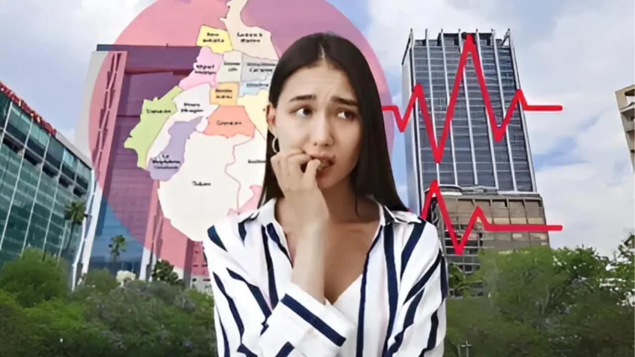 Mujer preocupada por microsismo en CDMX. Foto: Freepik, Wikimedia | Canva